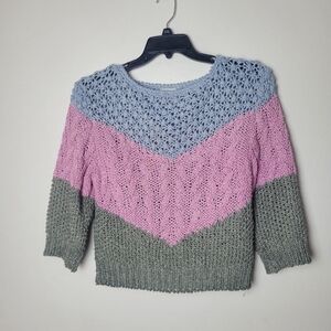 Vintage D.D SLOANE Hand Knit sweater Pink Gray Chevron